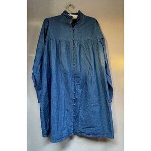 Pieces Womens PCFIFI Long Sleeve Denim Shirt Dress Small Smocked Collar Blue New